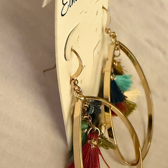 Ethel & Myrtle Gold Teardrop Dangle Earrings with Multicolor Tassels, 3” Drop - Picture 6 of 12